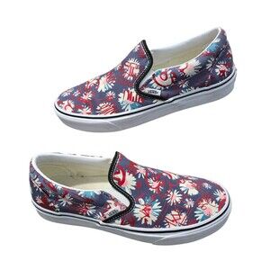 Vans Classic Slip on Shoes Womens Size 10 Crew Graffiti Floral Red Blue Canvas